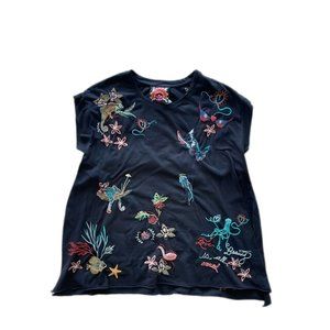 Johnny Was Zoe Relaxed Black Cotton Drape Blouse Shirt Floral Embroidery Top NEW
